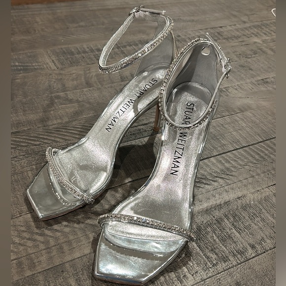 Stuart Weitzman Nudistcurve Glam Metallic Crystal Ankle-Strap Sandals - Picture 4 of 12